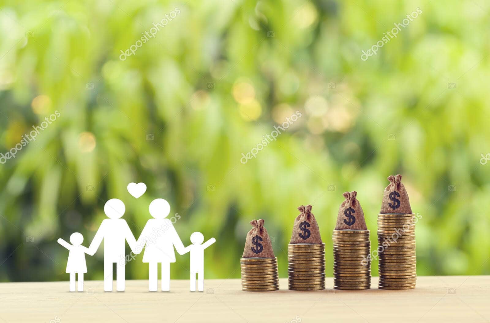 Family with children and growing money bags representing estate and legacy planning.